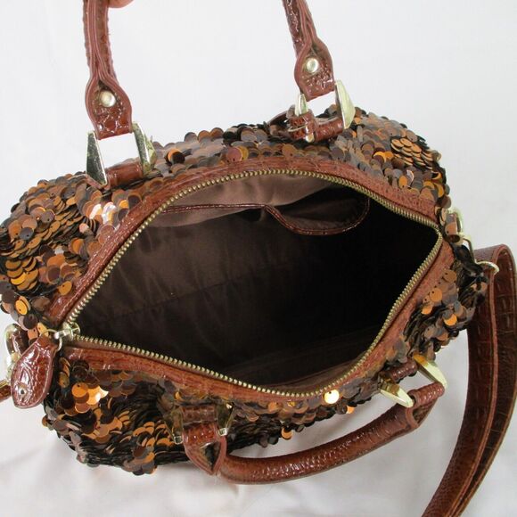 Copper Autumn Brown Sequin Top Handle Shoulder Strap Tote Purse Duffel Bag - Picture 4 of 8